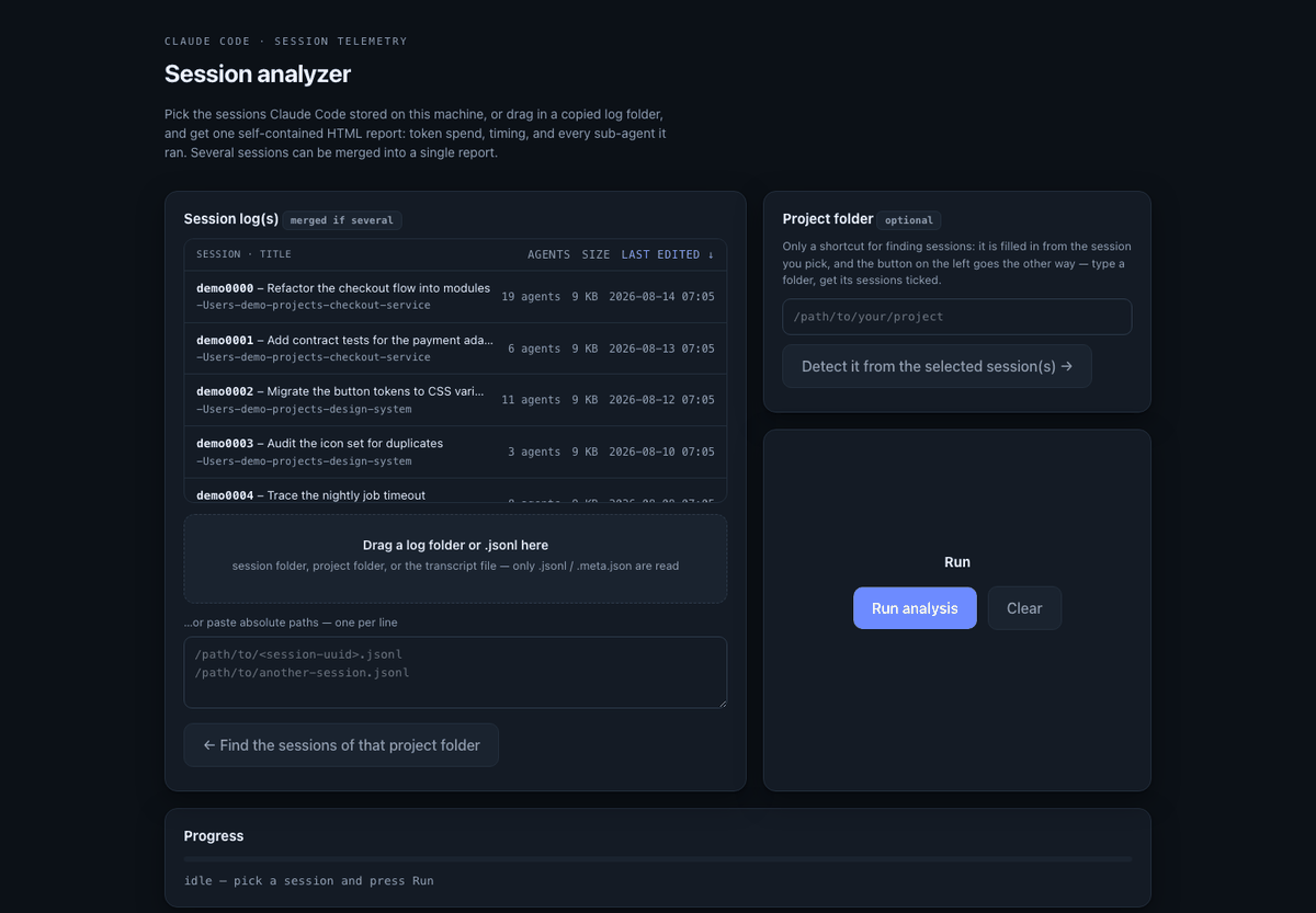 The local launcher listing sessions with agent counts and sizes